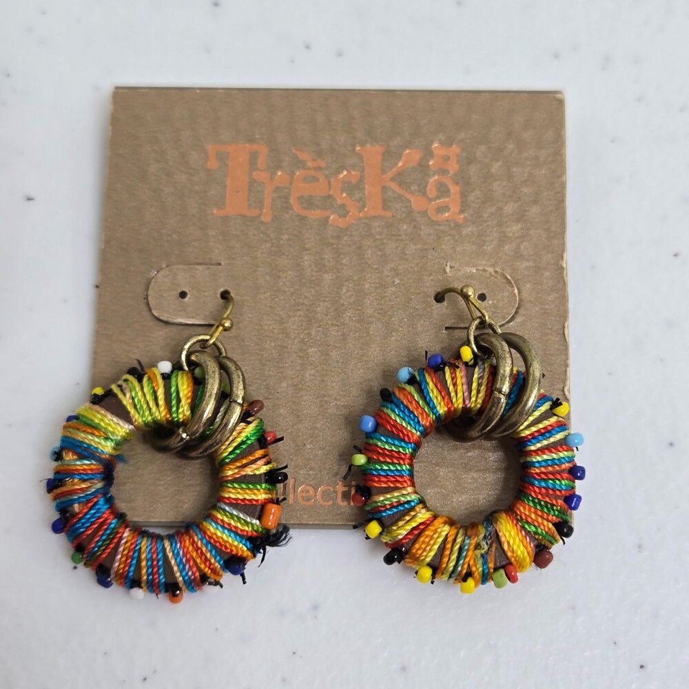 Treska Earrings New Rainbow Thread Wrap Beaded Boho Statement Circle Dangle New